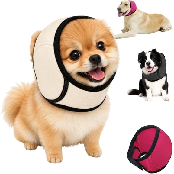Noise Cancelling Ear Wrap, Adjustable Dog Ear Protection Wrap for Dog Bathing Grooming Thunder Storm, Dog Head Wrap (Beige, Small)