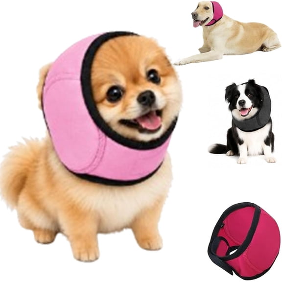 Noise Cancelling Ear Wrap, Adjustable Dog Ear Protection Wrap for Dog Bathing Grooming Thunder Storm, Dog Head Wrap (Pink, Small)