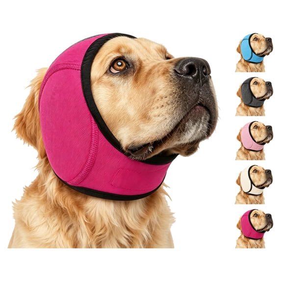 Noise Cancelling Ear Wrap, Dog Ear Muffs Noise Protection Firework Thunder Vacuum, Adjustable Dog Ear Protection Wrap for Dog Bathing Grooming Thunder Storm,Hot Pink XL