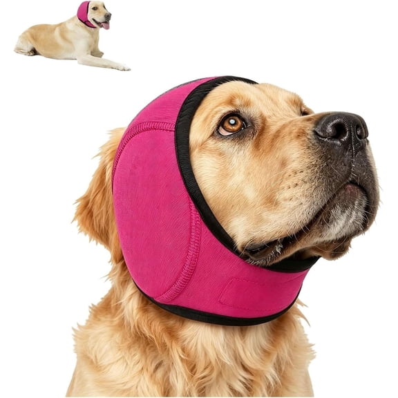 Noise Cancelling Ear Wrap, Dog Ear Muffs Noise Protection Firework Thunder Vacuum, Dog Head Wrap, Adjustable Dog Ear Protection Wrap for Dog Bathing Grooming Thunder Storm (Pink, Medium)