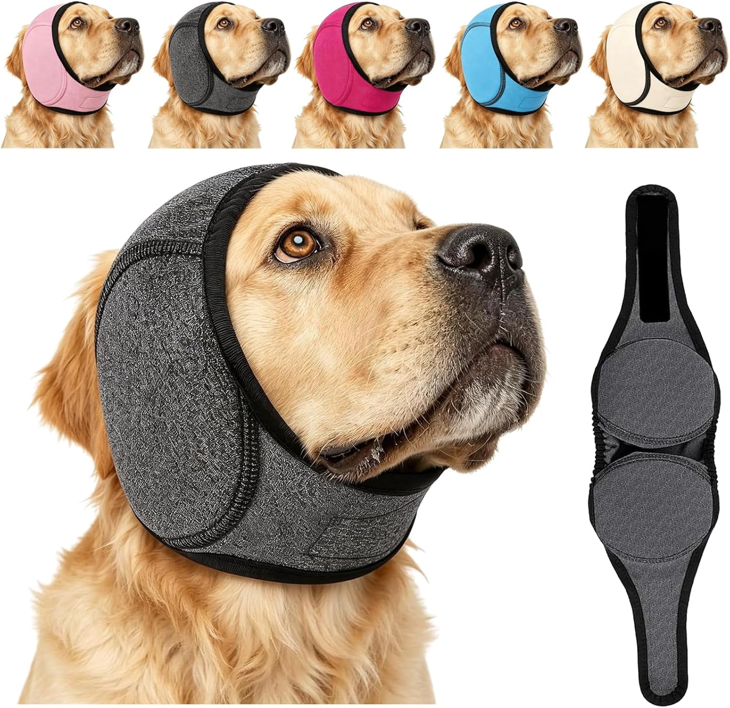 Noise Cancelling Ear Wrap, Dog Ear Muffs Noise Protection Firework Thunder Vacuum, Dog Head Wrap, Adjustable Dog Ear Protection Wrap for Dog Bathing Grooming Thunder Storm (Black, Small)