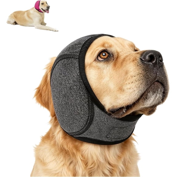 Noise Cancelling Ear Wrap, Dog Ear Muffs Noise Protection Firework Thunder Vacuum, Dog Head Wrap, Adjustable Dog Ear Protection Wrap for Dog Bathing Grooming Thunder Storm (Black, Large)