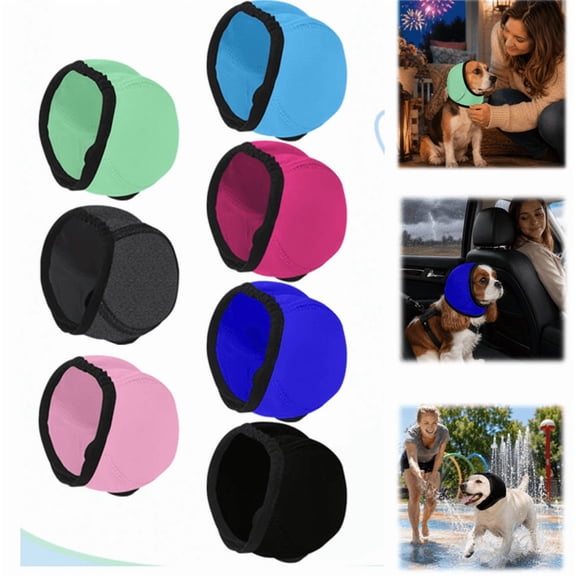 Noise Cancelling Ear Wrap, Dog Ear Muffs Noise Protection Firework Thunder Vacuum, Elastic Dog Ear Wrap with Sound-Blocking Rubber Pads, No Shake, Adjustable Pink