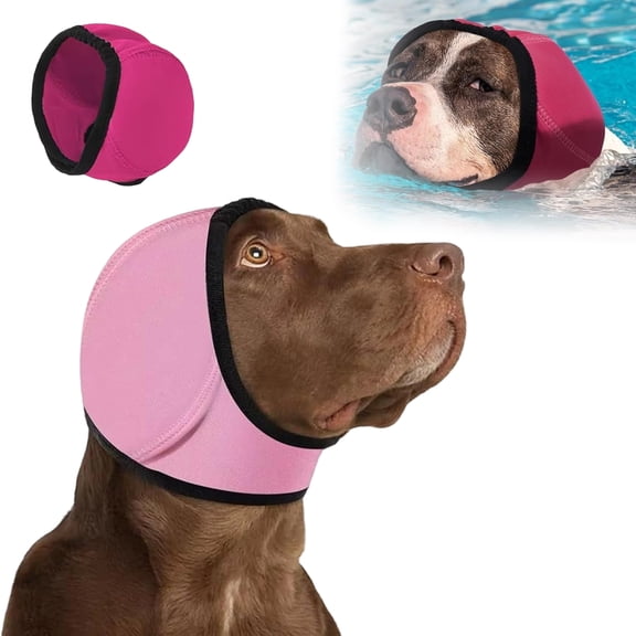 Noise Cancelling Ear Wrap, Quiet Comfort Calming Hood for Dogs with Sound-Blocking Rubber Pads for Firework and Thunder Protection, Adjustable Band