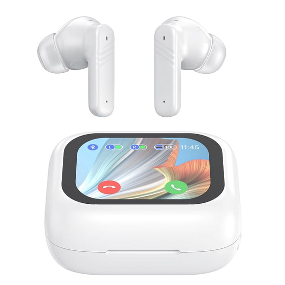 Cshidworld Smart Touch Screen Wireless Earbuds with ANC+ENC, Bluetooth 5.3 Headphones with Charging Display Case, Deep Bass Stereo Sound, Clear Calls, Sports Earphones for iPhone Android