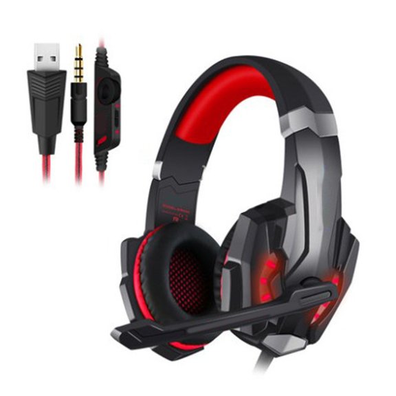 Noise Cancelling Gaming Headphones for Game Controller with LED Light Bass Surround Soft Earmuffs Adjustable Headband