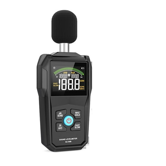 Noise Decibel Meter, 30-130dB Noise Meter Display Color Backlit Display Fast Slow Sampling Rate Capacitive Microphone Sound Level Monitor
--------
with Fast Response Speed