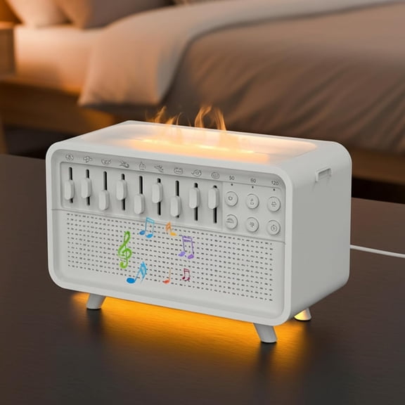 Noise Humidifier, Led Sleep Sound Box with Scented Mist & Simulation Flame, 3 in 1 White Noise Machine, Adjustable Mist, with Timer, for Home, Office, Work,Yoga (White, All)