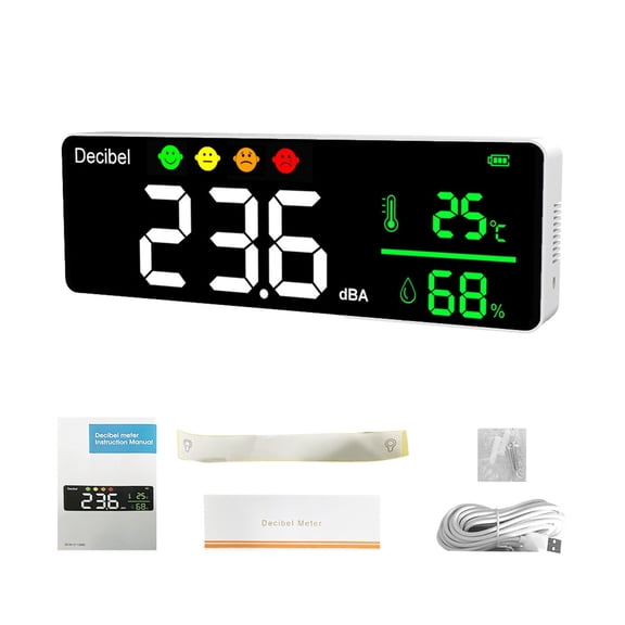 Noise Measuring Instrument Digital Decibel Sound Meter Temperature Humidity Meter 3in1 Detector Wall Mounted Large Screen Tester ,Accurate Measurement