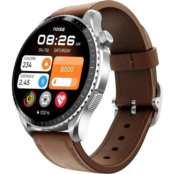 NoiseFit Origin smartwatch–1.46" AMOLED, Stainless steel, 7-day battery, HR, Health & fitness, Run, Gym, SOS, 3 ATM, 100+ sports (Classic Brown)