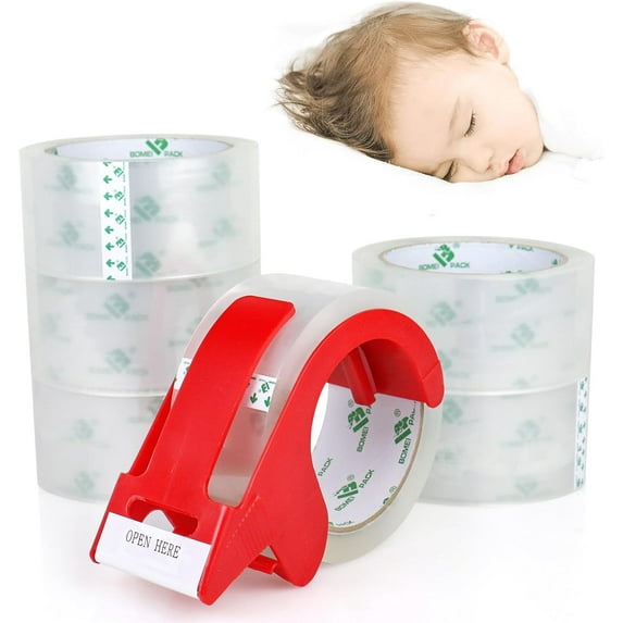 No Noise Quiet Clear Packing Tape, Heavy Duty Packaging Refill Rolls for Sealing and Shipping, 2.4Mil 1.88Inch 55Yards 6rolls, with Free Dispenser