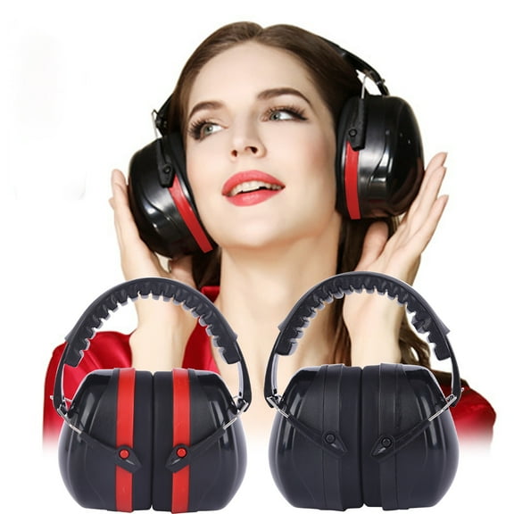Noise Reduction Earmuffs for Sleep Study Work Shooting | Soft High Elastic ABS Sponge | 30dB SNR Sound Insulation | Foldable Ear Protectors | Black Red | 1 Pack | 18.5x14.5x9.5cm