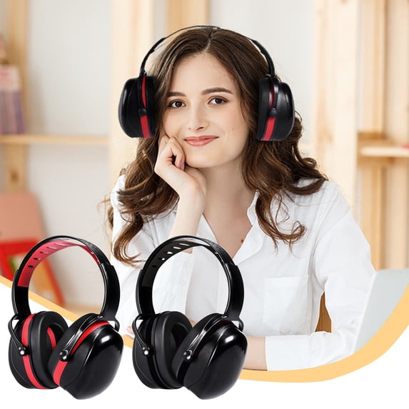Noise Reduction Earmuffs for Sleep Study Work | Sound Insulation Ear Protectors for Shooting Travel | Soft High Elasticity Foldable Design | 30dB SNR | Black Red | 1 Pack