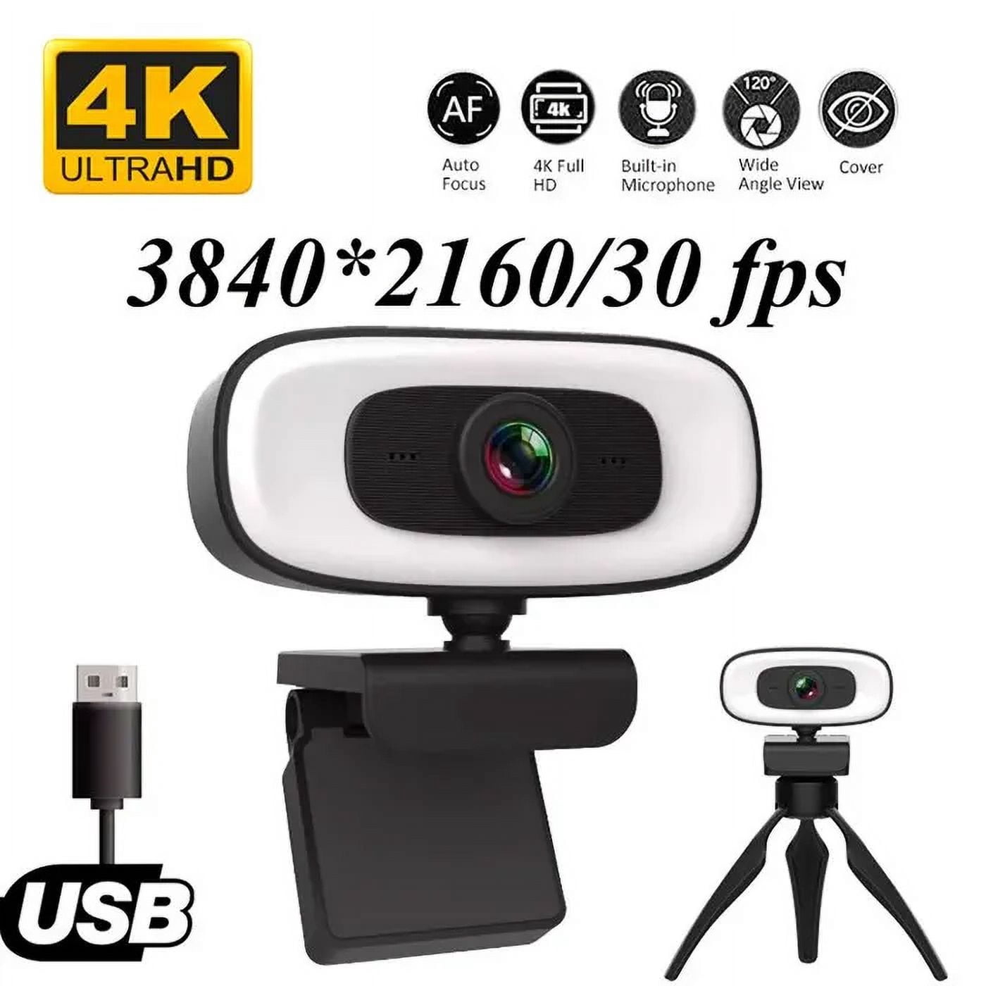 Noise-canceling Microphones 4K Webcam, Perfect for Business Office, Online Learning, Video Calls, Live Streaming with Pure Sound Quality, Autofocus, Adjustable Ring Light