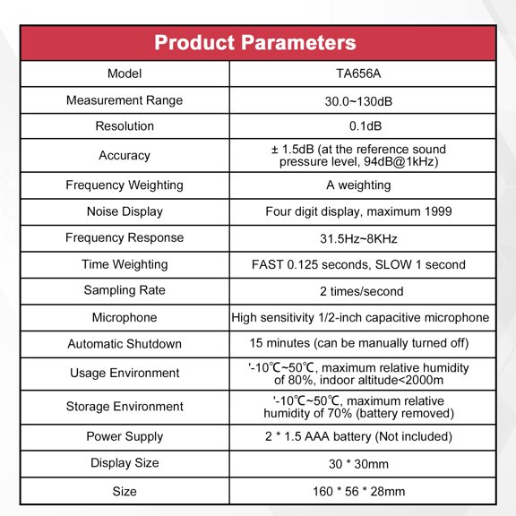 Noise meter,30~130db Sound Meter Sound Noise Meter Sound Meter Decibel Noise Meter 0.1db Ta656a 30~130db Sound 0.1db Precision Noise Meter Sound Sound Meter 0.1db Precision Black