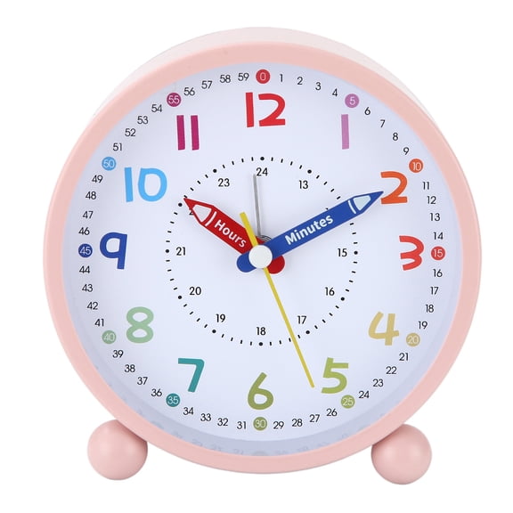 Noiseless Colorful Analog Alarm Clock With Big Number And Nightlight Operated For Children Room And Classroom