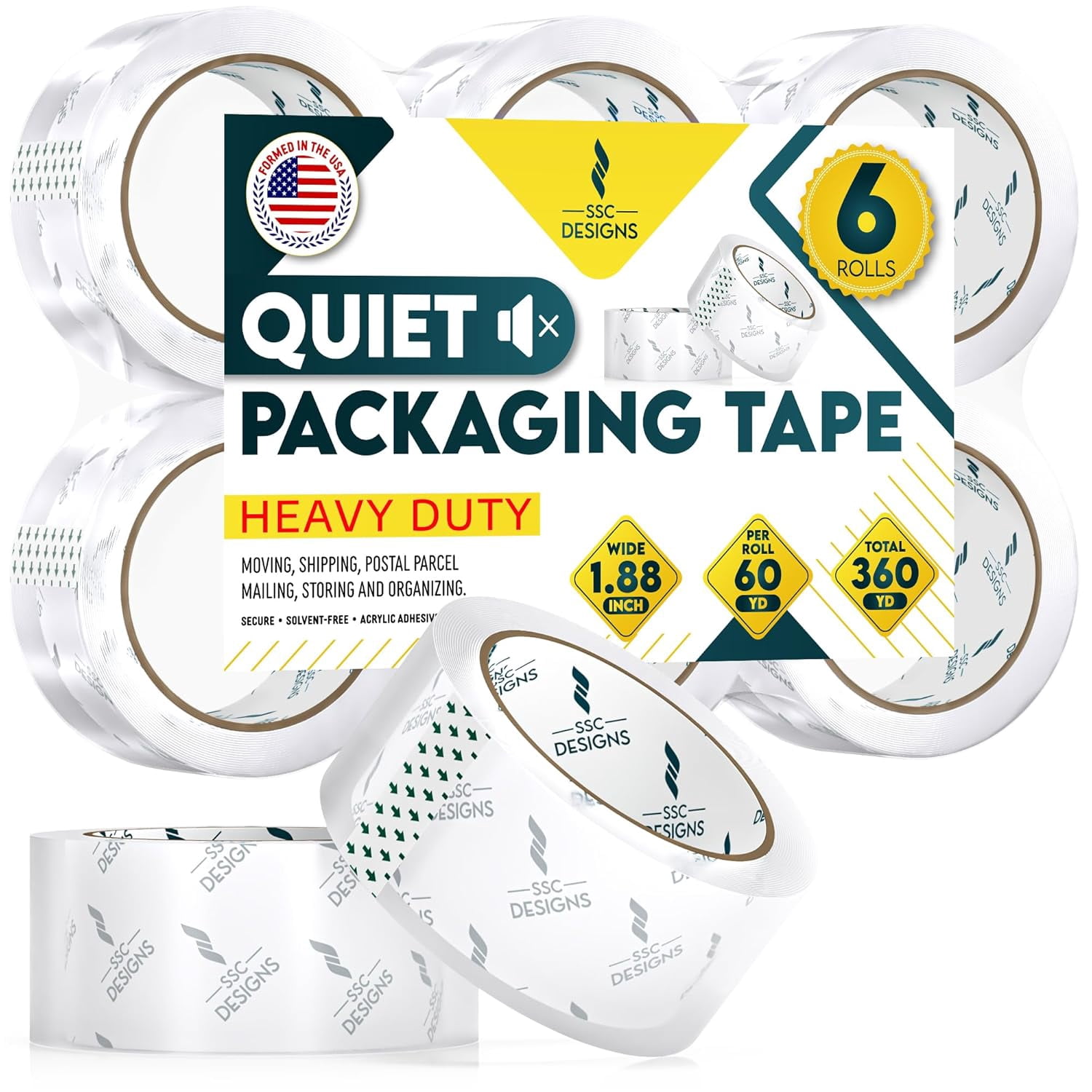 Noiseless heavy-duty transport adhesive silent dispenser packing tape refill, transparent packaging, silent, 60 yards 1.88-inch