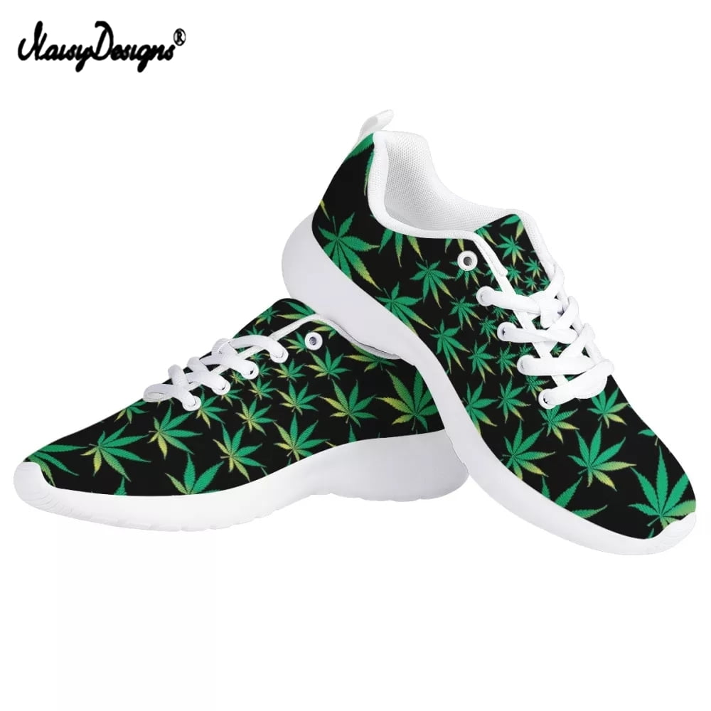 Noisydesigns 2021 Women Mesh Sneakers White Breathable Tennis Sport Sneakers Tropical Weed Leaves Pattern LightWeight Shoes