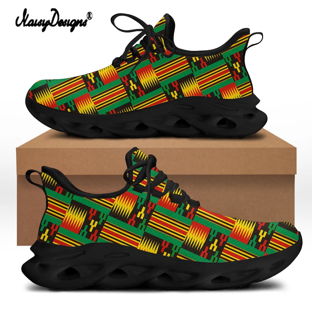 Ciadoon Kente Print Running Shoes - Men's & Women's Athletic Walking Tennis Sneakers, Breathable Sports Shoes