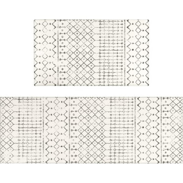 Nojuikm Grey/Off-white Boho Kitchen Mat Set, 17" x 47" + 17" x 30" Non-slip (2 Count)