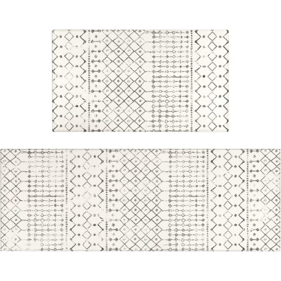 Nojuikm Grey/Off-white Boho Kitchen Mat Set, 17" x 47"   17" x 30" Non-slip (2 Count)