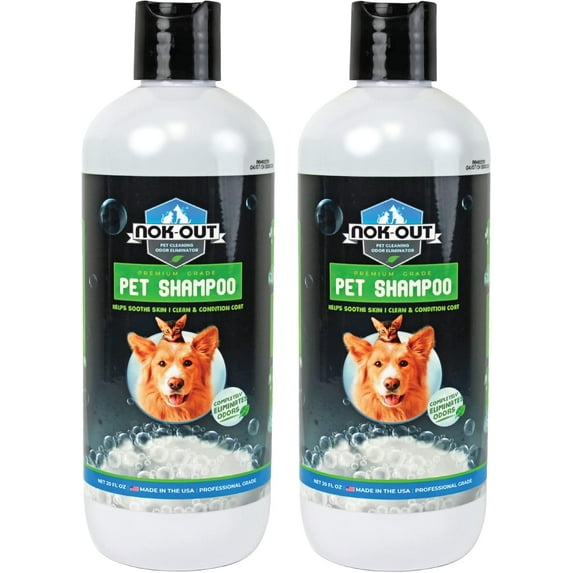 Nok-Out Premium Grade Pet Shampoo for Dogs and Cats, Veterinary Strength and Odor Eliminator Formula, 20 Ounce Bottle 2-Pack