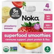 Noka Organic Strawberry Banana Smoothie, 4.22 oz Fruit Pouches, 4 Count Smoothie Drinks