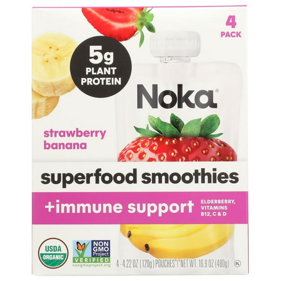 Noka Organic Strawberry Banana Smoothie 4-Pack 16.9 oz (Pack of 6)