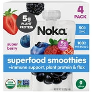 Noka Organic Super Berry Superfood Smoothie Pouches with Plant Protein, 4.22oz, 4-Pack