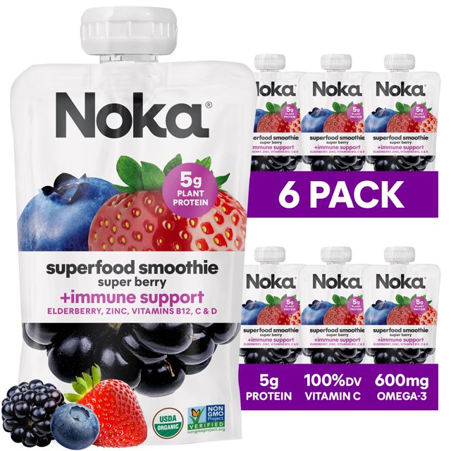 Noka Superfood Fruit Smoothie MMF7 Pouches, Super Berry with Immune