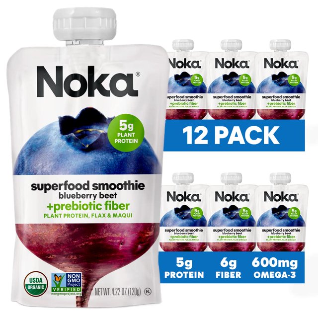 Noka Superfood Fruit Smoothie Pouches, Blueberry Beet, Healthy Snacks