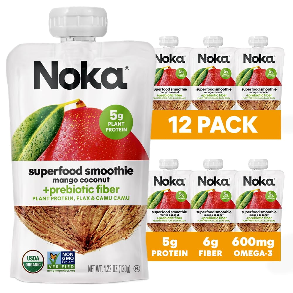 Noka Superfood Fruit Smoothie Pouches, Mango Coconut, Healthy Snacks ...