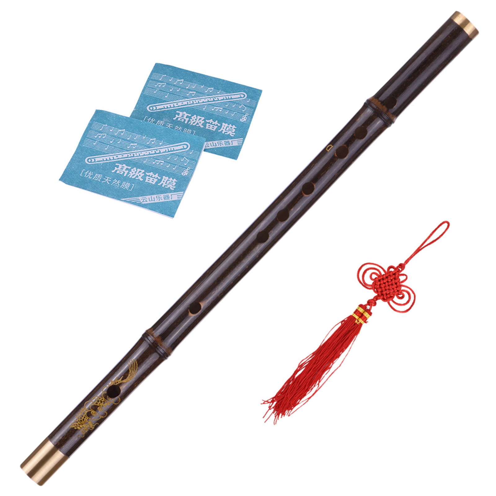 Nokcooler Professional Black Bamboo Dizi Flute Traditional Handmade Chinese Musical Woodwind Instrument Key of D Study Level