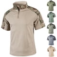 thumbnail image 1 of Nokdvo 1/4 Zip Combat Shirt for Men Short Sleeves with Zipper Shirt Camo Print Stretch Tops Military Ripstop Vintage Slim Fit Causal T-Shirts,Deep Green XL, 1 of 3