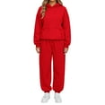 thumbnail image 1 of Nokdvo 2 Pieces Set for Women Outfit Trendy Long Sleeve Casual Hoodie Sweatsuit Ribbed Tracksuit with Pockets,Red L, 1 of 5