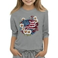 thumbnail image 1 of Nokdvo 3/4 Length Sleeve 4th Of July Shirts Girl Toddler Independence Day American Flag Shirt Red White Blue Stars and Stripes T Shirts Patriotic Memorial Day Tops Crew Neck Blouse 5-16 Years, 1 of 4