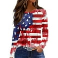 thumbnail image 1 of Nokdvo 4th Of July Shirts Women American Flag USA Star Stripes T Shirts Patriotic Independence Day Tshirts Cute Long Sleeve Tops Black L, 1 of 5