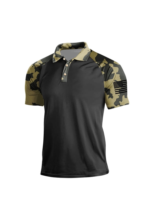 American Flag Camo Polo Shirts for Men Short Sleeves Button Up Polo Shirts Camouflage Print Stretch Golf T-Shirts Raglan Lightweight Military Quick Dry Outdoor Tops,Multicolor 4XL