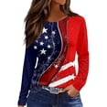 thumbnail image 1 of Nokdvo American Flag Shirt Women Plus Size Long Sleeve Tshirt USA 4th Of July Independence Day Shirts Patriotic Stars Stripes Blouses Red L, 1 of 5