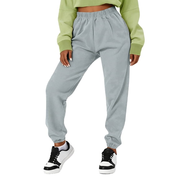 Nokdvo Baggy Sweatpants for Women Plus Size Waist Elastic Straight Leg Casual Trousers Fall Winter Solid Color Baggy Sweatpants with Pocket,Light Gray S