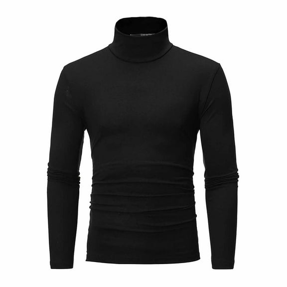 Nokdvo Winter Mens Long Sleeve Tee Shirts Thermal Turtle Neck Shirts Casual Lightweight Solid Color Pullover Sweater Fashion Slim Fit Top Black L