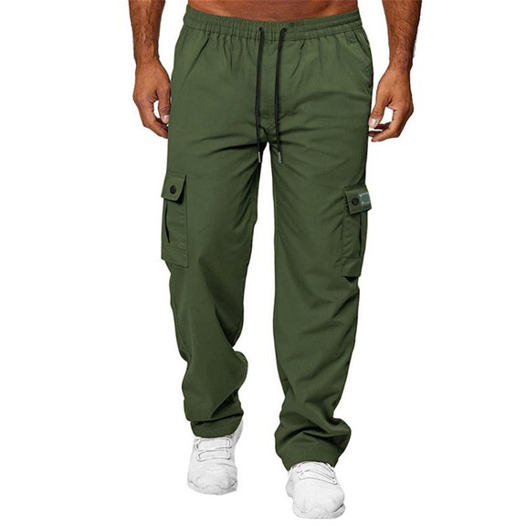 Nokdvo Cargo Pants for Men Lightweight Drawstring Elastic Waist Work Pants Fall Winter Casual Cargo Pants,Army Green L