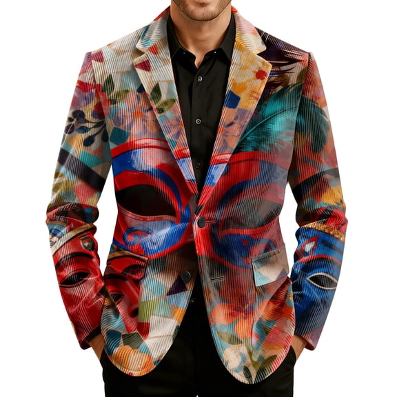 Nokdvo Carnival Jackets for Men Corduroy Button Down Jackets Carnival Graphic Printed Notched Lapel Suit Jacket with Pockets Vacation Casual Carnival Classic Daily Wear Coat,Dark Green L