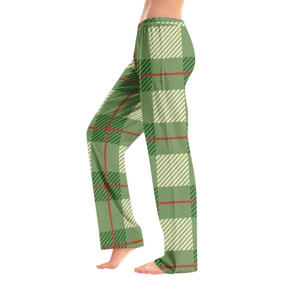 Nokdvo Christmas Pajama Pants for Womens Fall Winter Fashion 2025 Flannel Plaid Bottom Pants Elastic Waist Loose Super Soft Sleepwear,Light Green 2XL