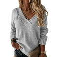 thumbnail image 1 of Nokdvo Cozy Sweaters for Women Lightweight V Neck Knit Jumperted Jumper Solid Color Pullover Casual Long Sleeve Loose Fit Sweatshirt Tops,Gray 2XL, 1 of 3