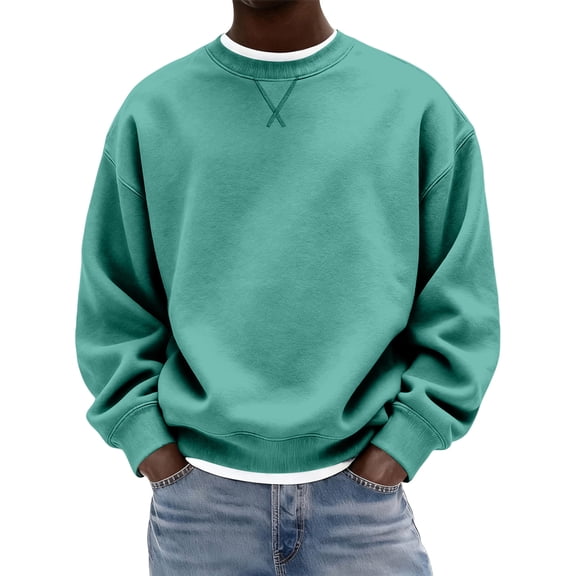 Nokdvo Crewneck Sweatshirts for Men Long Sleeve Solid Color Sweater Crewneck New X Decoration Pullover Sweatshirt Warm Basic Fashion Causal Lightweight Pullover Tops,Turquoise L