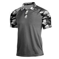 Nokdvo Golf Polos for Men American Flag Graphic Short Sleeves Shirt Button Lapel Camo Printed Golf T-Shirts Stretch Athletic Moisture Wicking Casual Outdoor Tops,Gray XL