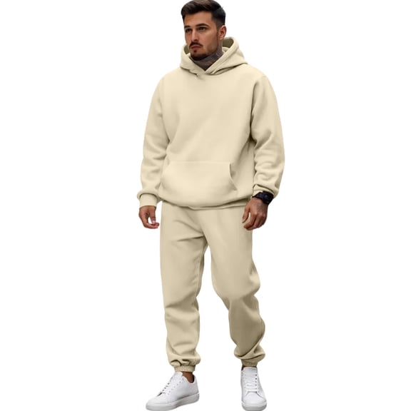 Nokdvo Hoodie Set for Men Long Sleeve Track Suits with Pockets Solid Color Hoodies and Sweatpants Two Piece Sets Casual Jogging Athletic Training Outdoor Outfits,Khaki S