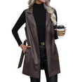 thumbnail image 1 of Nokdvo Leather Jacket Women Plus Size Sleeveless Lapel Vest Jacket Cardigan Slim Fit Jackets with Belt Pockets,Coffee M, 1 of 7