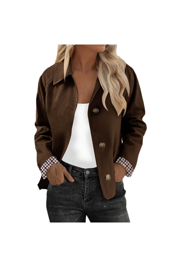 Lightweight Trench Coat Women Lightweight Plaid Lining Lapel Jackets Button Down Single Breasted Long Sleeve Casual Outerwear,Coffee XL